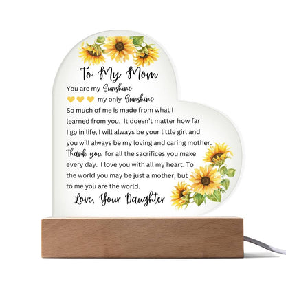 To My Mom | You Are My Sunshine - Printed Heart Acrylic Plaque